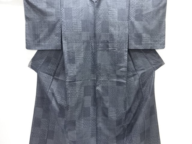 JAPANESE KIMONO / ANTIQUE HITOE KIMONO / SILK / TOKAMACHI TSUMUGI / WOVEN CHECKERED & GEOMETRIC PATTERN